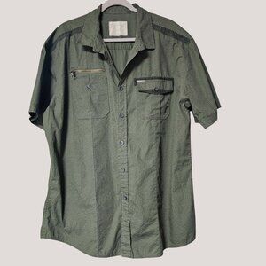 Marc Ecko Mens Green Short Sleeve Button-Up Shirt With Dual Front Pockets Size M